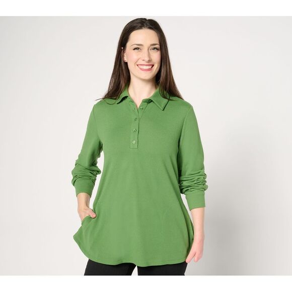 Denim & Co. Women's Top Plus Sz 3X Regular Heavenly Jersey Swing Green A673218 - Picture 1 of 4